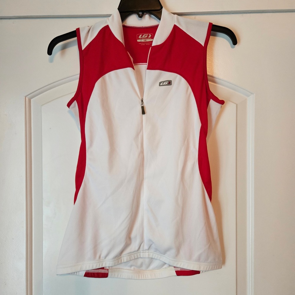Louis Garneau Cycling Shirt Sleeveless Full Zip Pockets Womens Large Red White‎